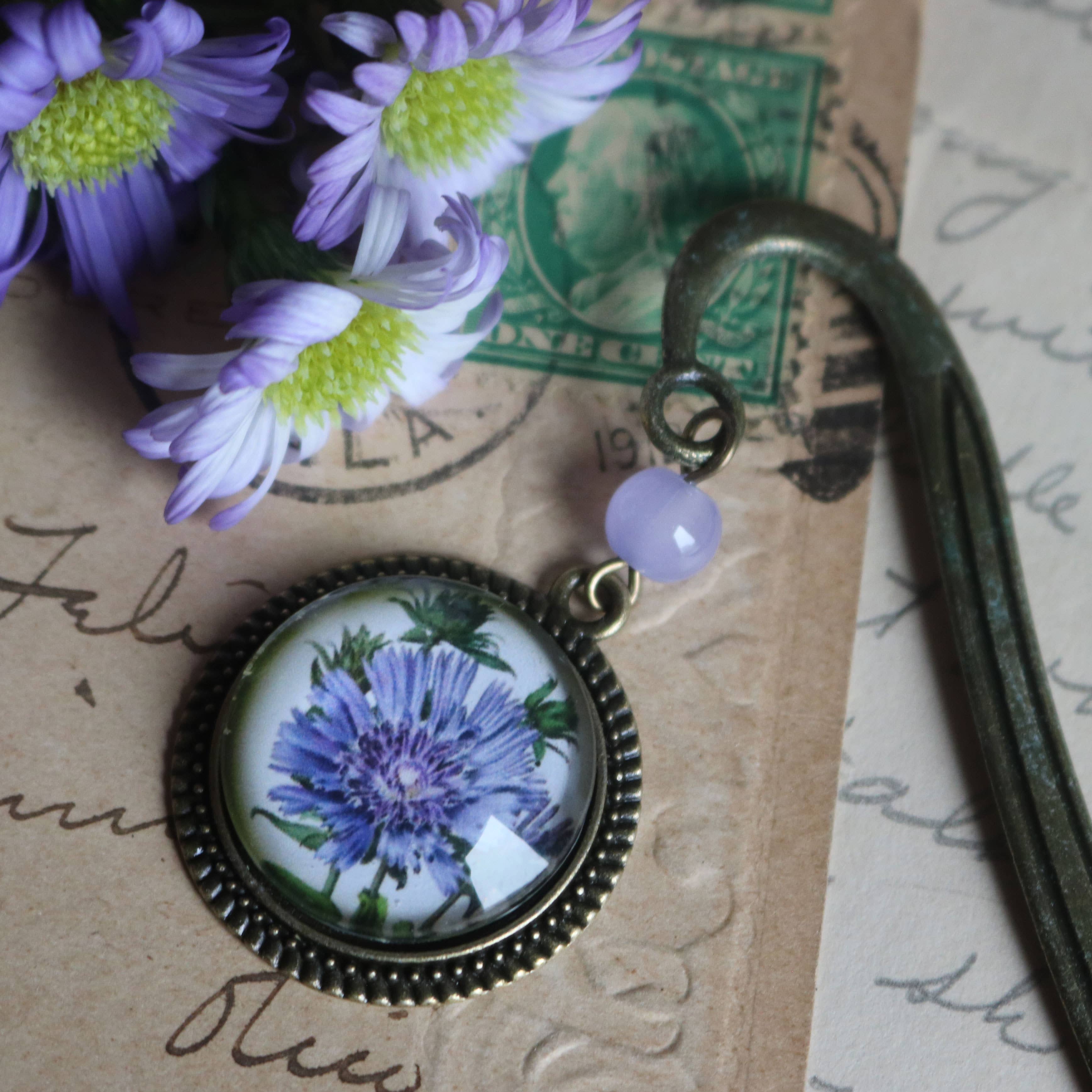 Purple Aster Flower Bronze Bookmark