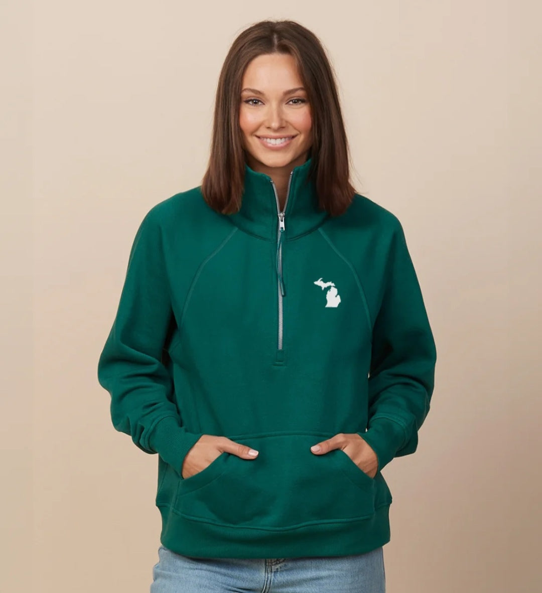 Mi Fleece Box Half Zip Women Pine Green/White