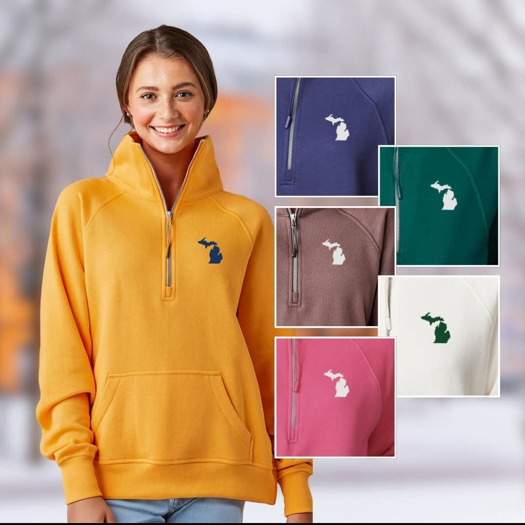 Mi Fleece Boxy half zip Women Mango/Navy Size L