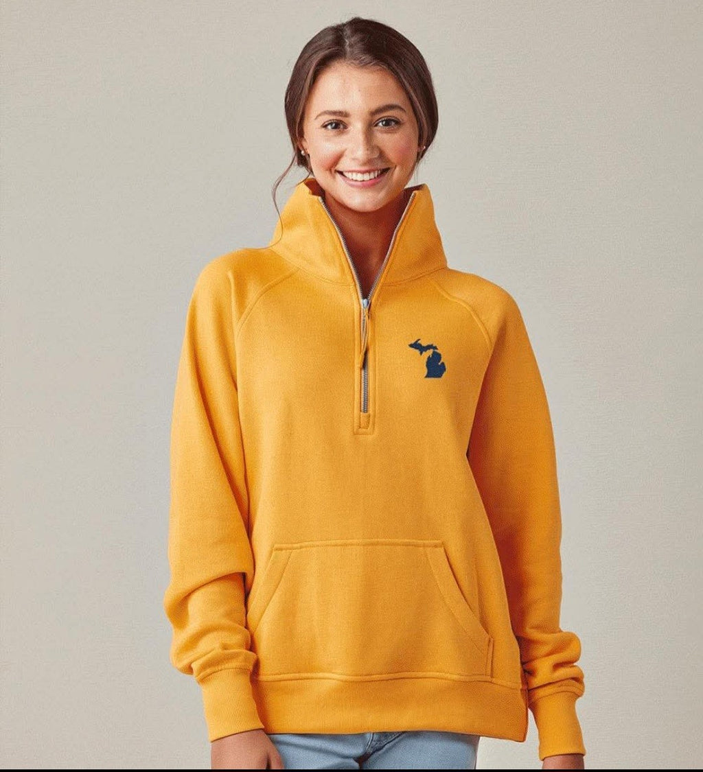 Mi Fleece Boxy half zip Women Mango/Navy Size L