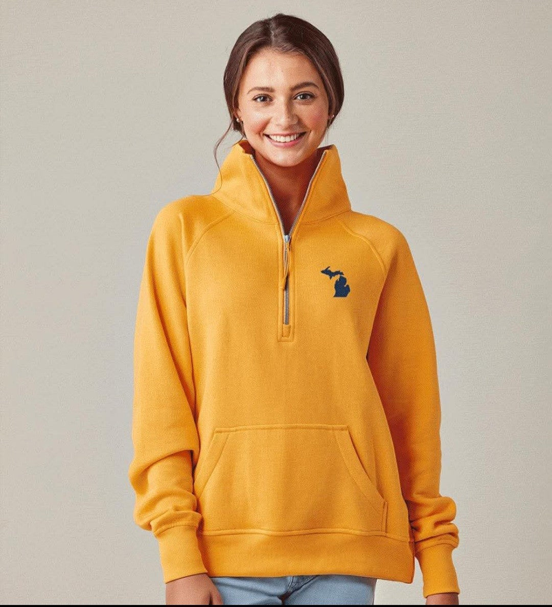 Mi Fleece Boxy half zip Women Mango/Navy Size L