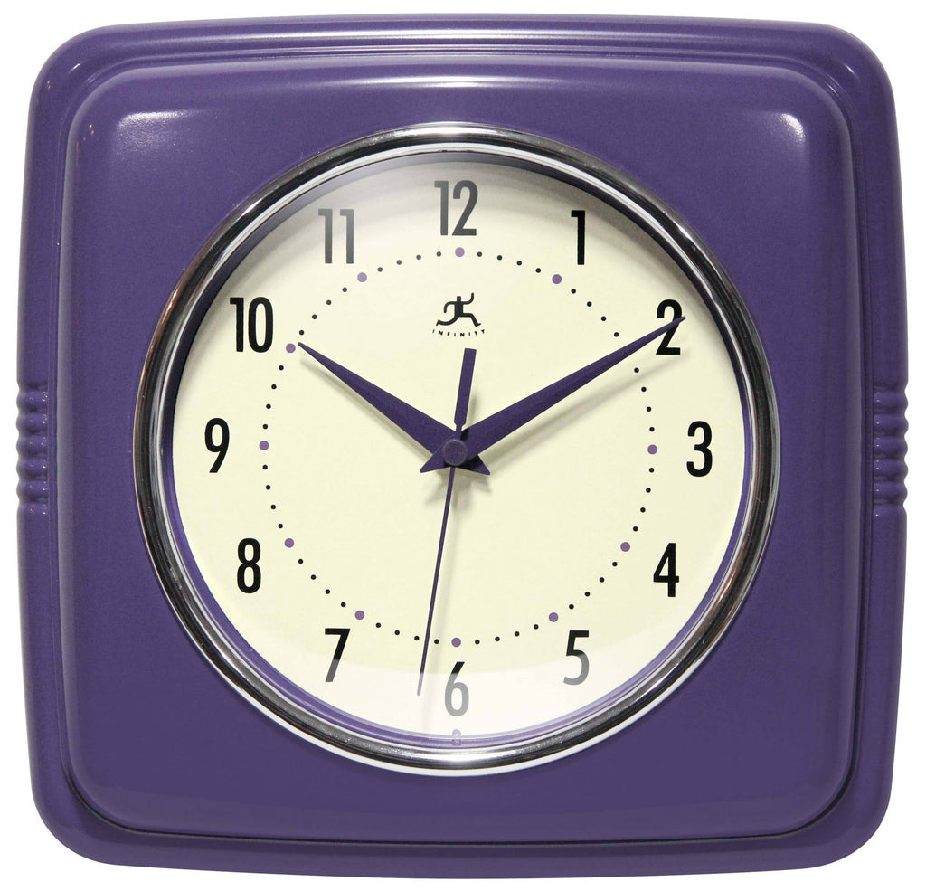Retro Square Purple Indoor Wall Clock 9.25 Inch