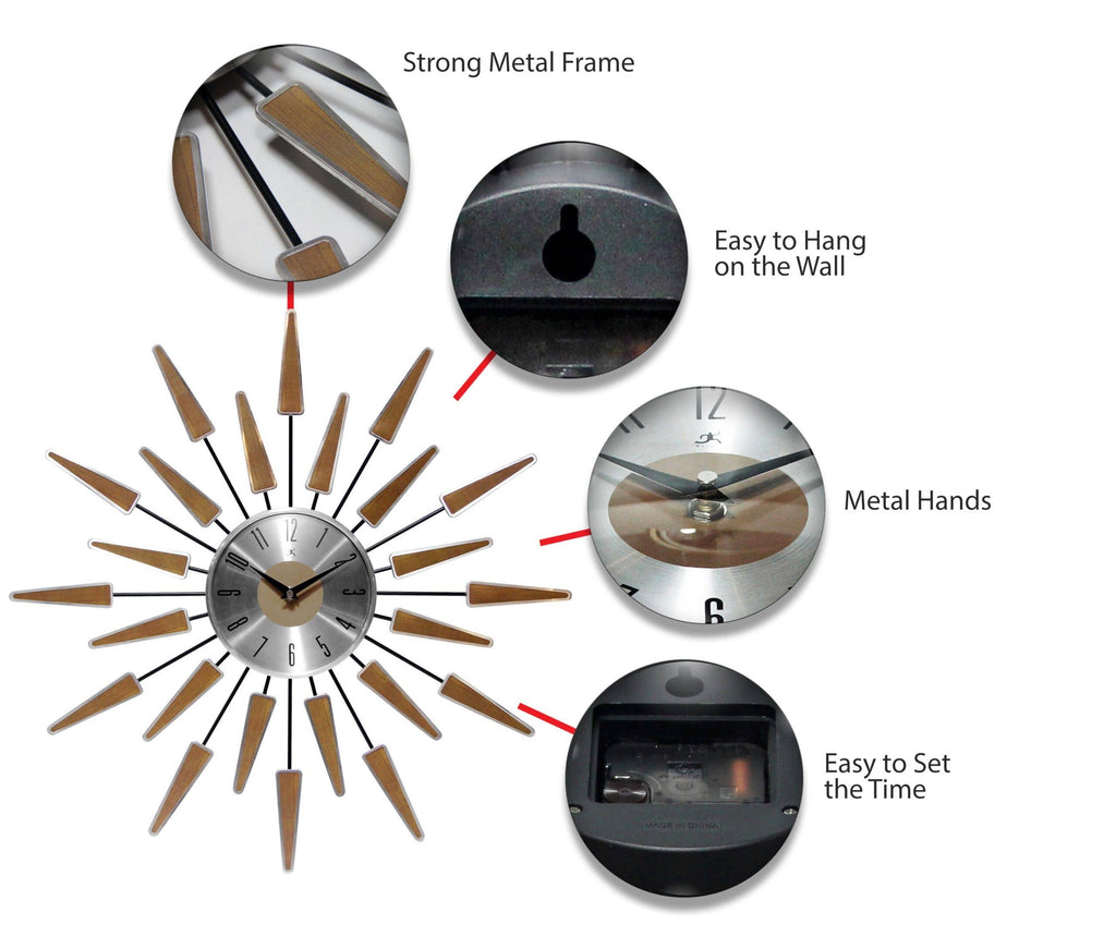 Midcentury/Modern Starburst Walnut Wall Clock 23 Inch
