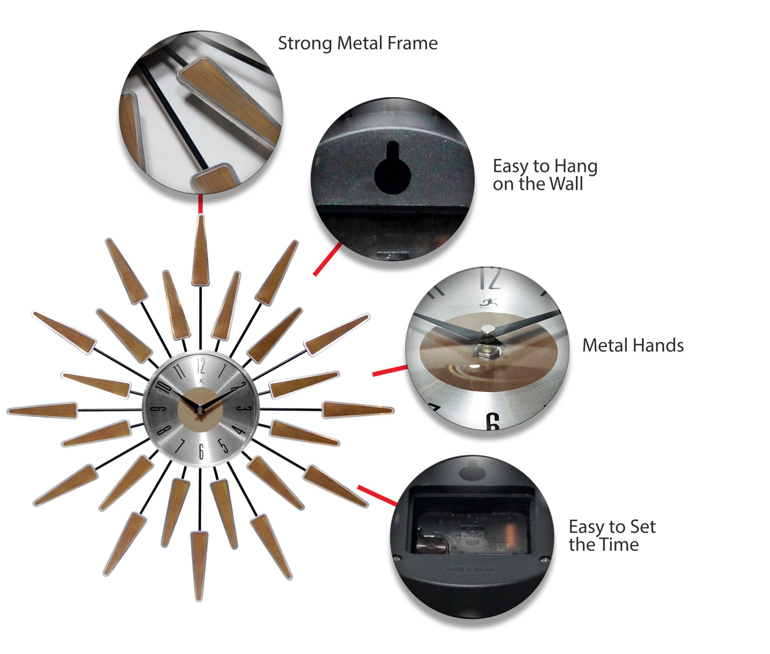 Midcentury/Modern Starburst Walnut Wall Clock 23 Inch
