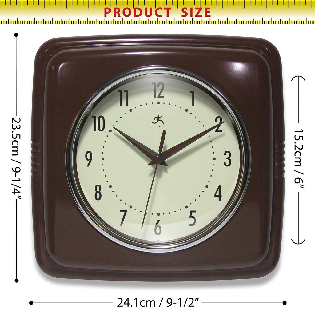 Retro Square Mahogany Indoor Wall Clock 9.25 Inch: Mahogany / 9.25 Inch