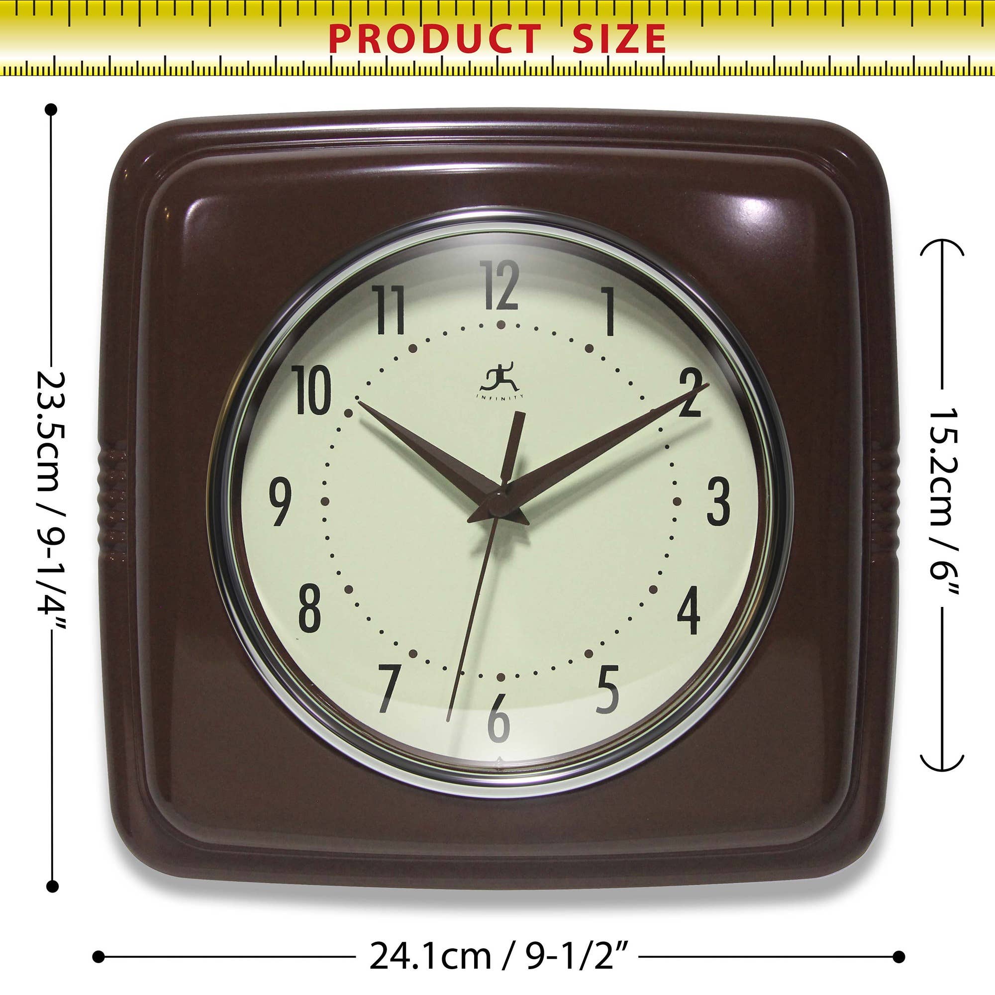 Retro Square Mahogany Indoor Wall Clock 9.25 Inch: Mahogany / 9.25 Inch