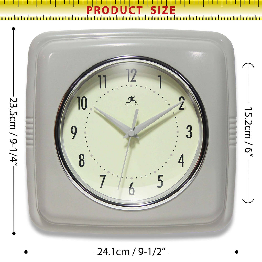 Retro Square Stone Grey Indoor Wall Clock 9.25 Inch: Stone Grey / 9.25 Inch