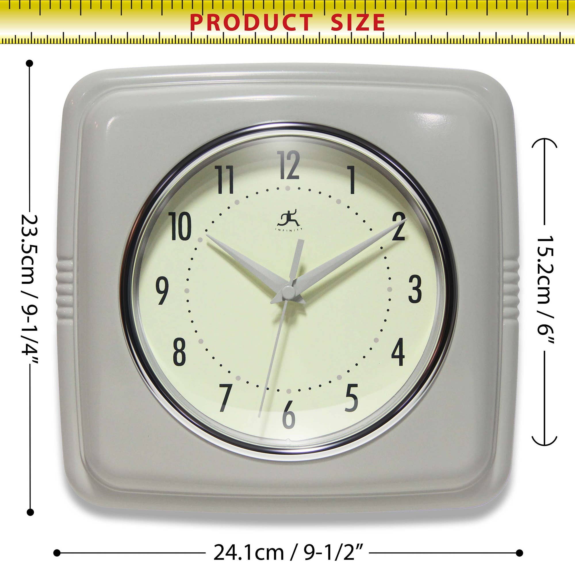 Retro Square Stone Grey Indoor Wall Clock 9.25 Inch: Stone Grey / 9.25 Inch