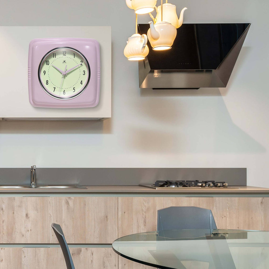 Retro Square Pastel Pink Indoor Wall Clock 9.25 Inch: Pastel Pink / 9.25 Inch