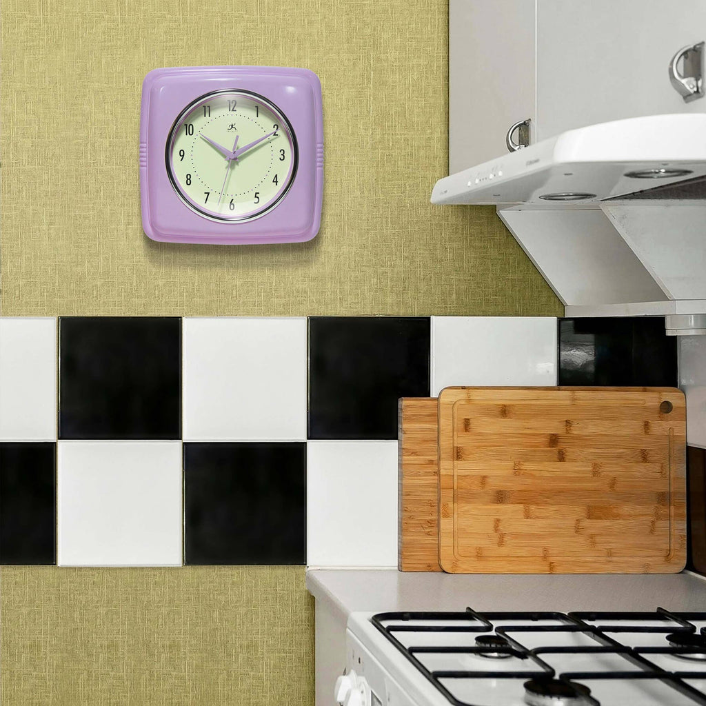 Retro Square Lavender Indoor Wall Clock 9.25 Inch: Lavender
