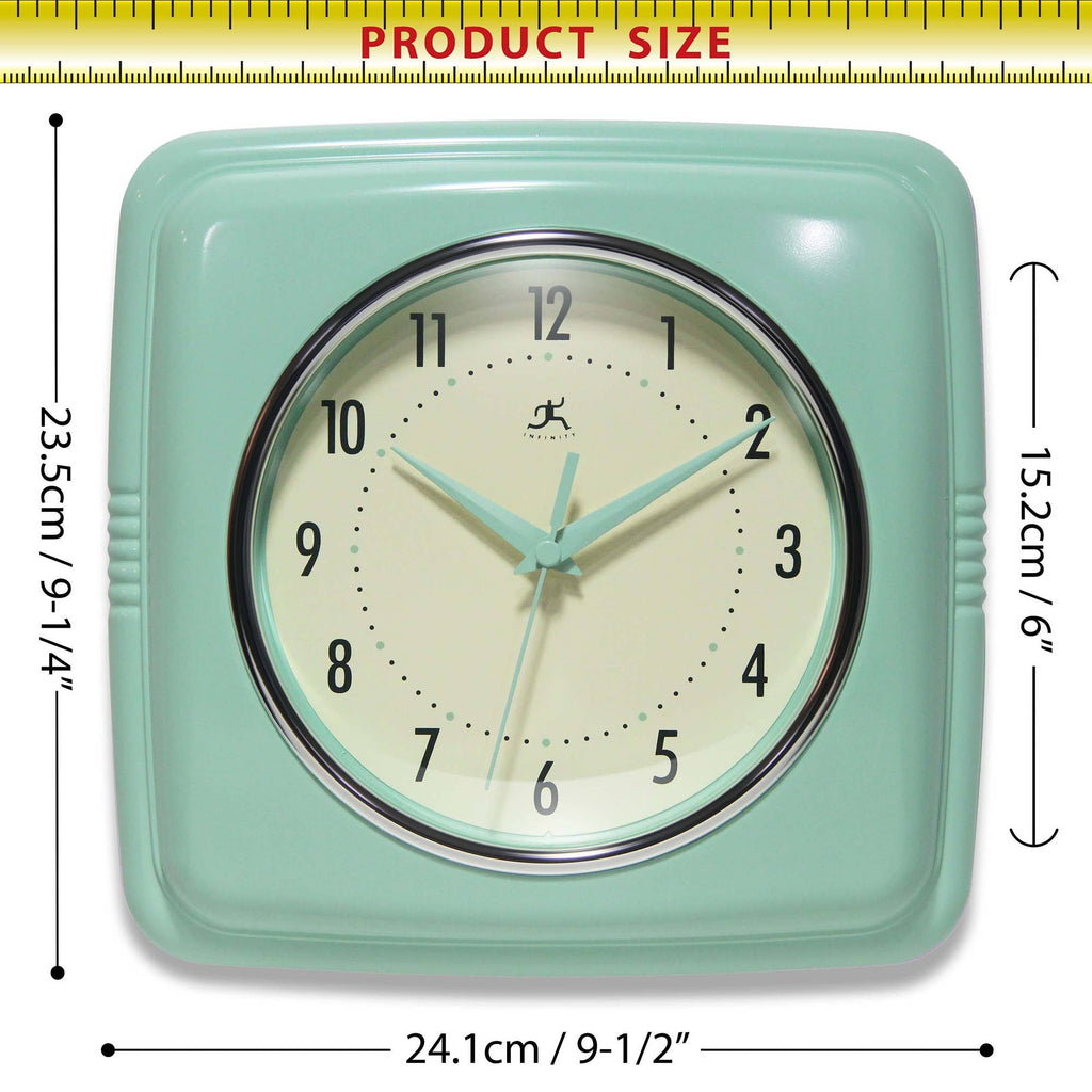 Retro Square Pastel Green Indoor Wall Clock 9.25 Inch: Pastel Green / 9.25 Inch