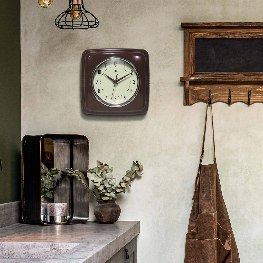 Retro Square Mahogany Indoor Wall Clock 9.25 Inch: Mahogany / 9.25 Inch