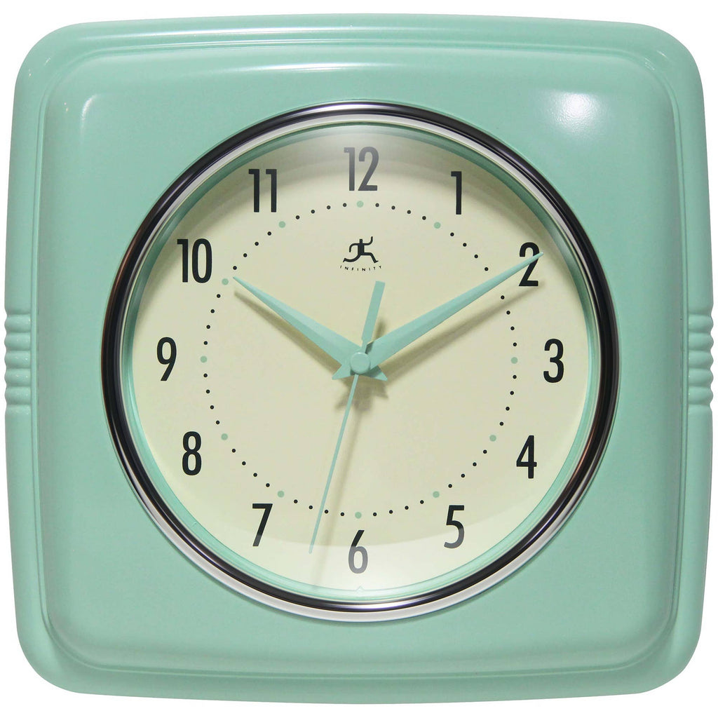 Retro Square Pastel Green Indoor Wall Clock 9.25 Inch: Pastel Green / 9.25 Inch