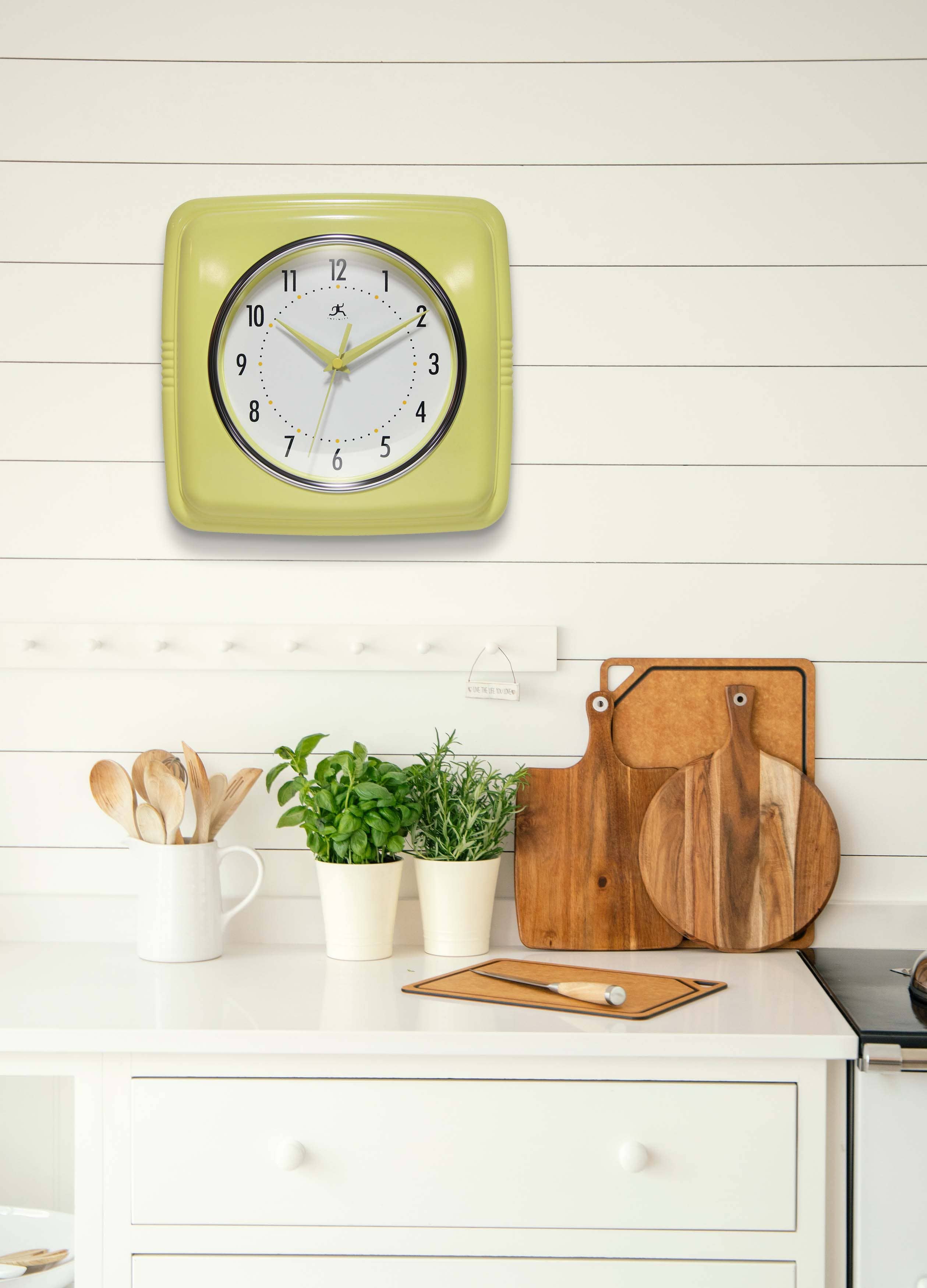 Retro Square Yellow Indoor Wall Clock 9.25 Inch: Yellow
