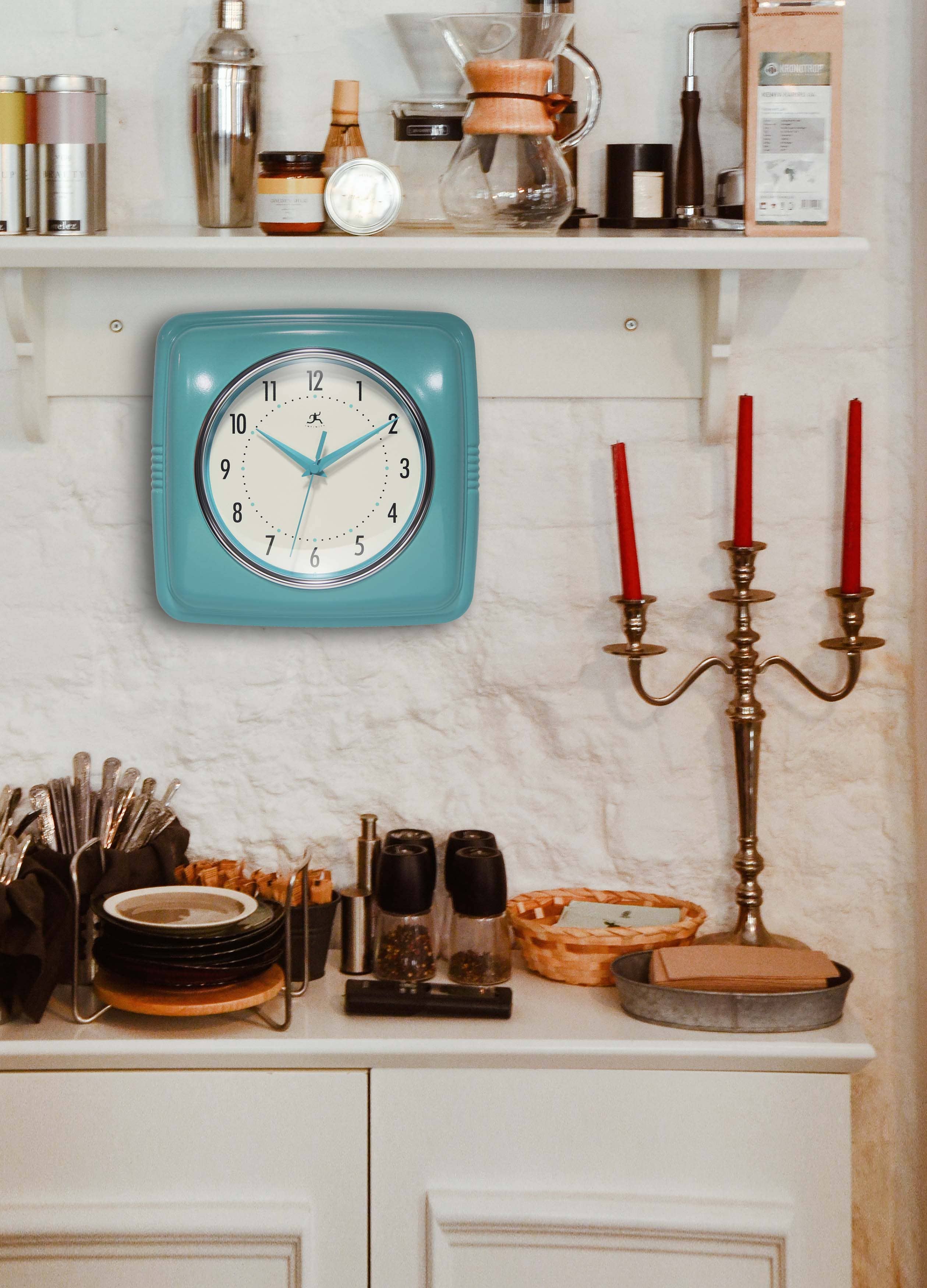Retro Square Turquoise Indoor Wall Clock 9.25 Inch: Turquoise