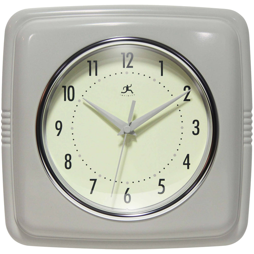 Retro Square Stone Grey Indoor Wall Clock 9.25 Inch: Stone Grey / 9.25 Inch