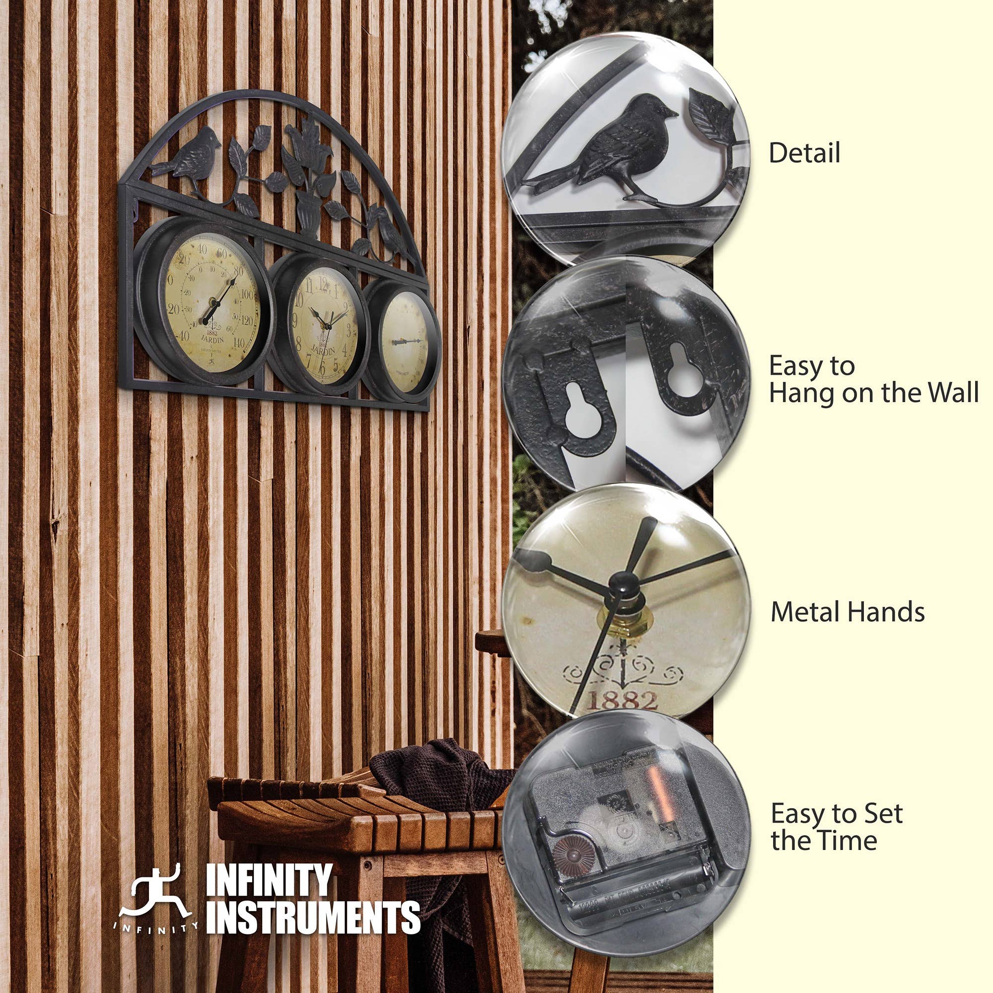 Jardin Indoor/Outdoor Clock/Thermometer/Hygrometer, Brown: Brown