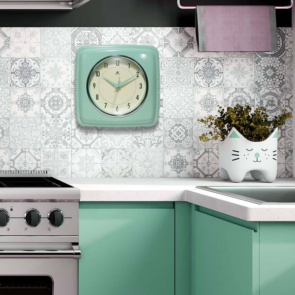 Retro Square Pastel Green Indoor Wall Clock 9.25 Inch: Pastel Green / 9.25 Inch