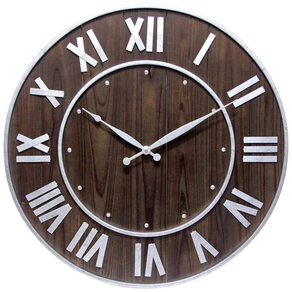 Wood Collection Round Brown Rustic Wall Clock 23 Inch