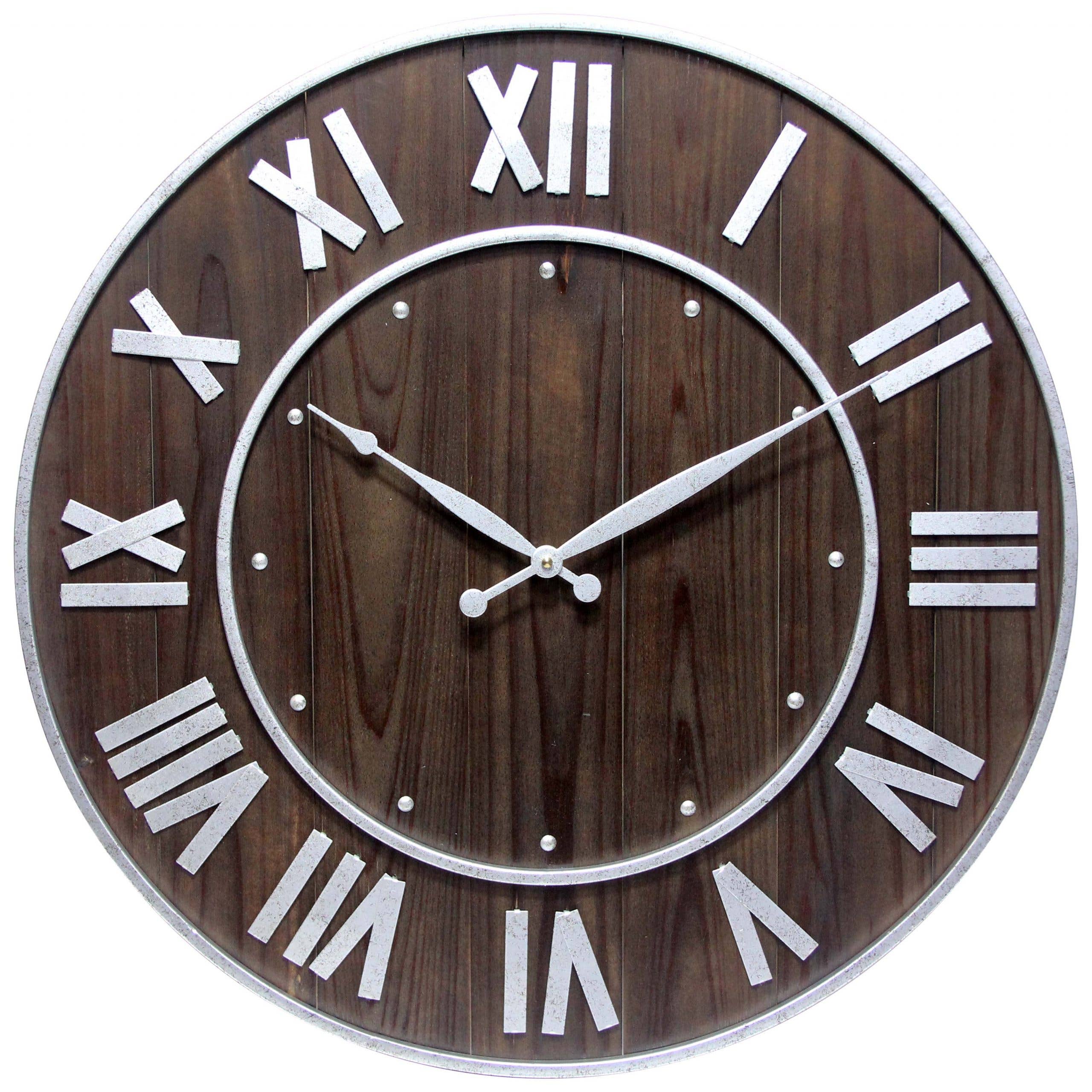 Wood Collection Round Brown Rustic Wall Clock 23 Inch