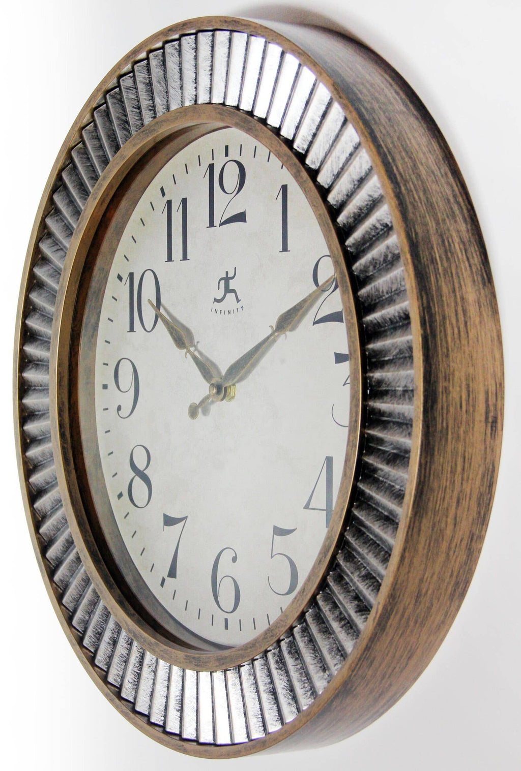 Industrial Round Aged Gold and Silver Wall Clock 16 Inch