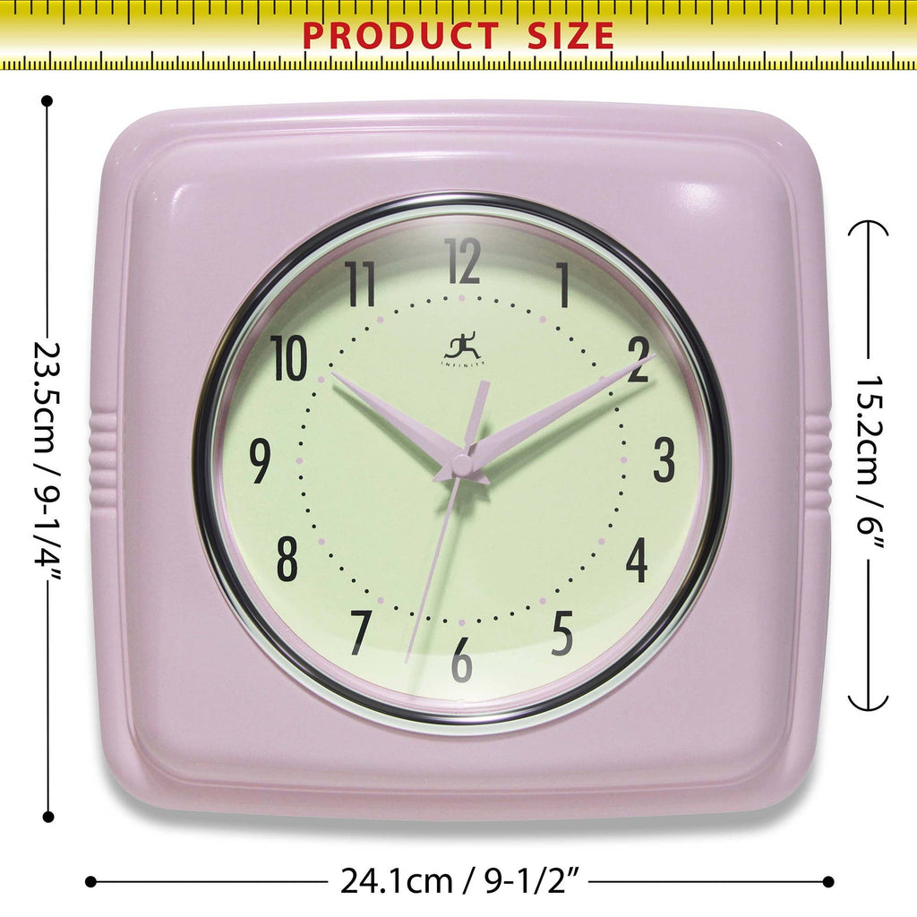 Retro Square Pastel Pink Indoor Wall Clock 9.25 Inch: Pastel Pink / 9.25 Inch