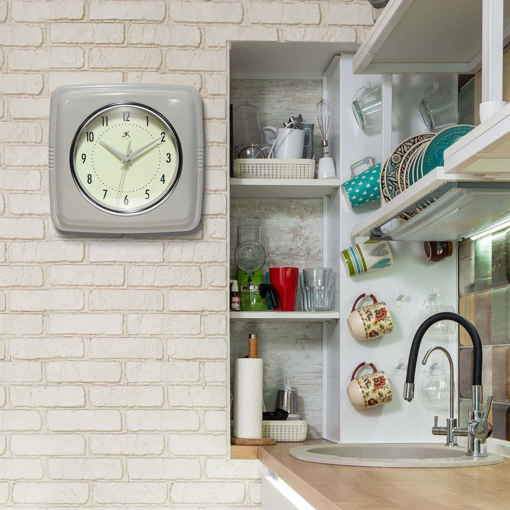 Retro Square Stone Grey Indoor Wall Clock 9.25 Inch: Stone Grey / 9.25 Inch