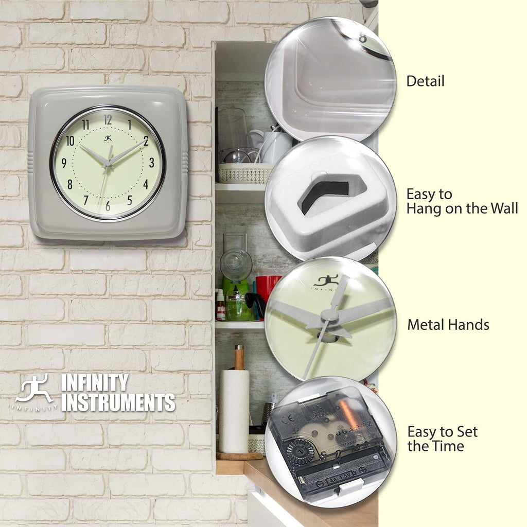 Retro Square Stone Grey Indoor Wall Clock 9.25 Inch: Stone Grey / 9.25 Inch