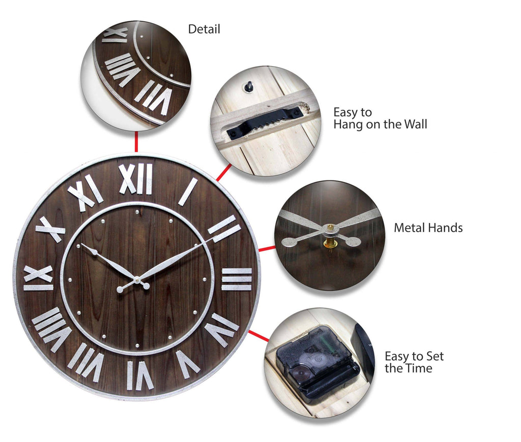 Wood Collection Round Brown Rustic Wall Clock 23 Inch