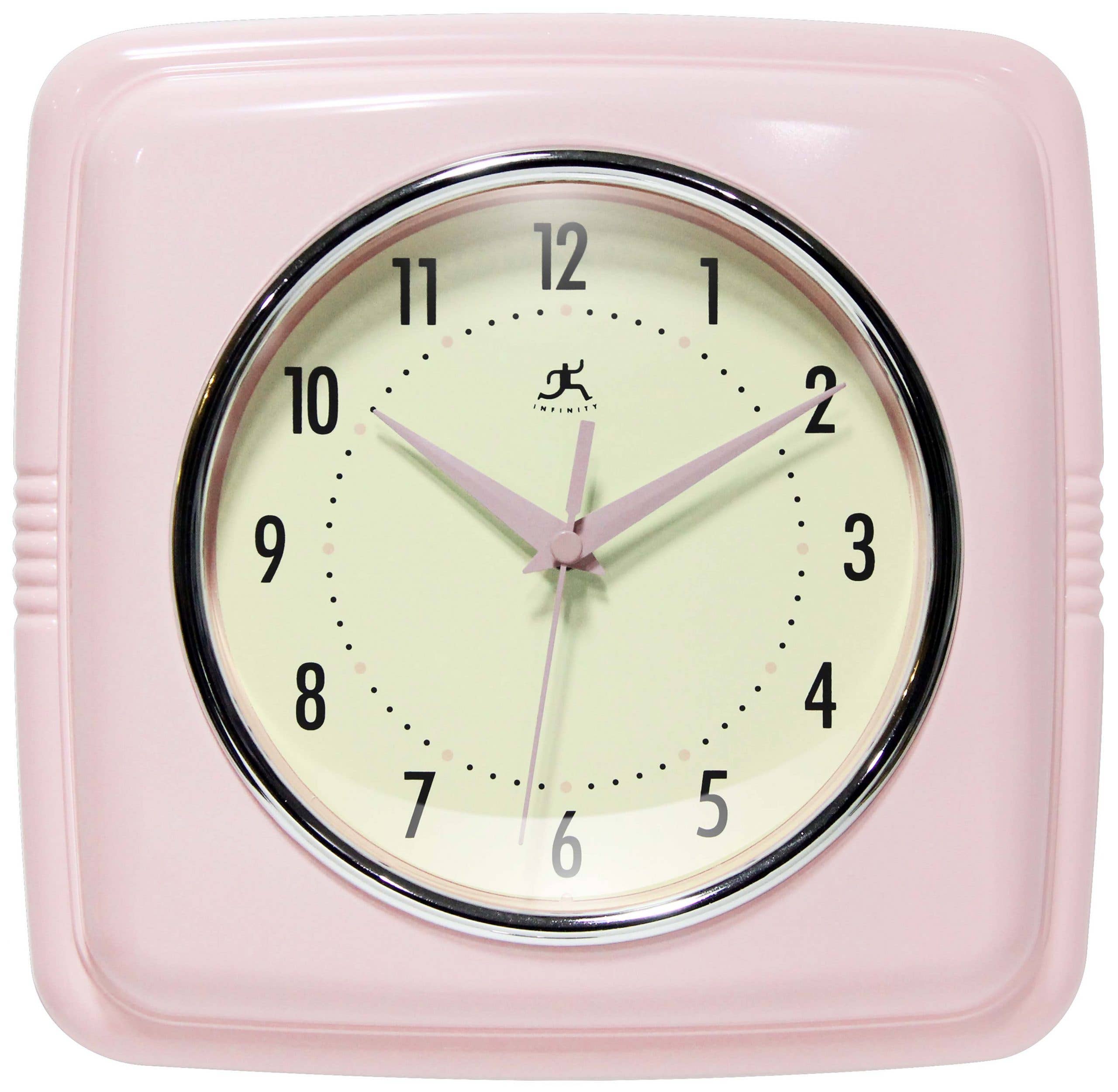 Retro Square Pink Indoor Wall Clock 9.25 Inch