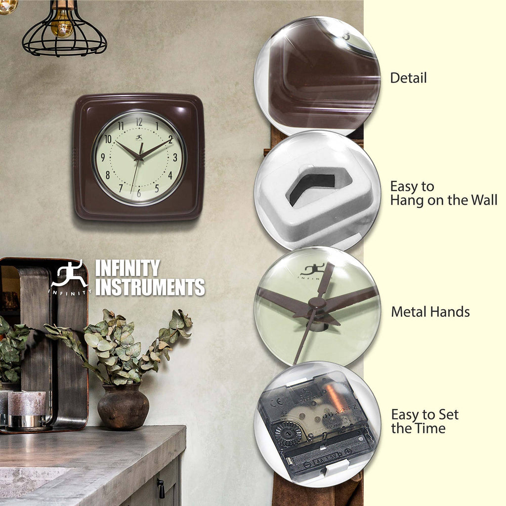 Retro Square Mahogany Indoor Wall Clock 9.25 Inch: Mahogany / 9.25 Inch