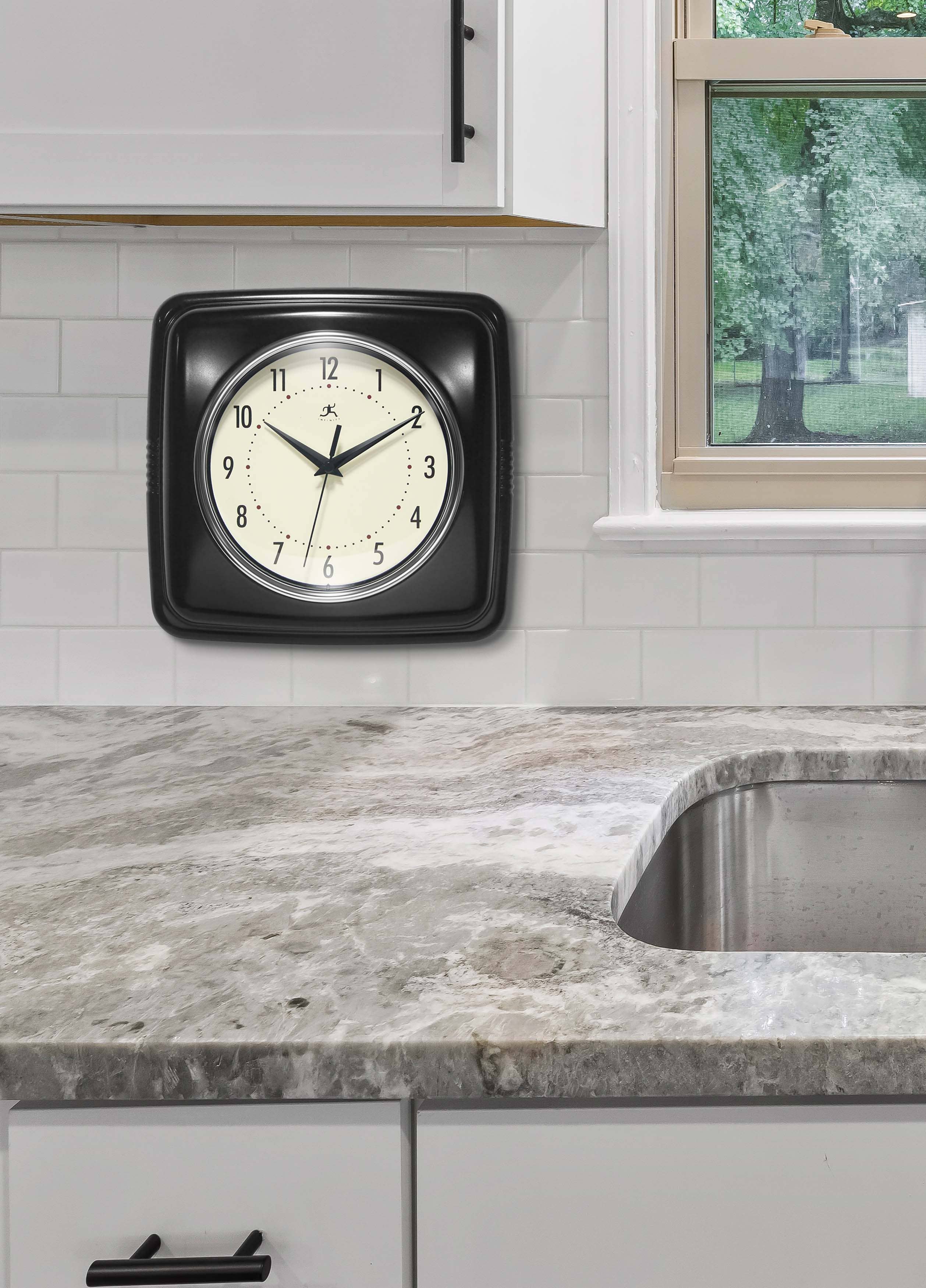 Retro Square Black Indoor Wall Clock 9.25 Inch: Black