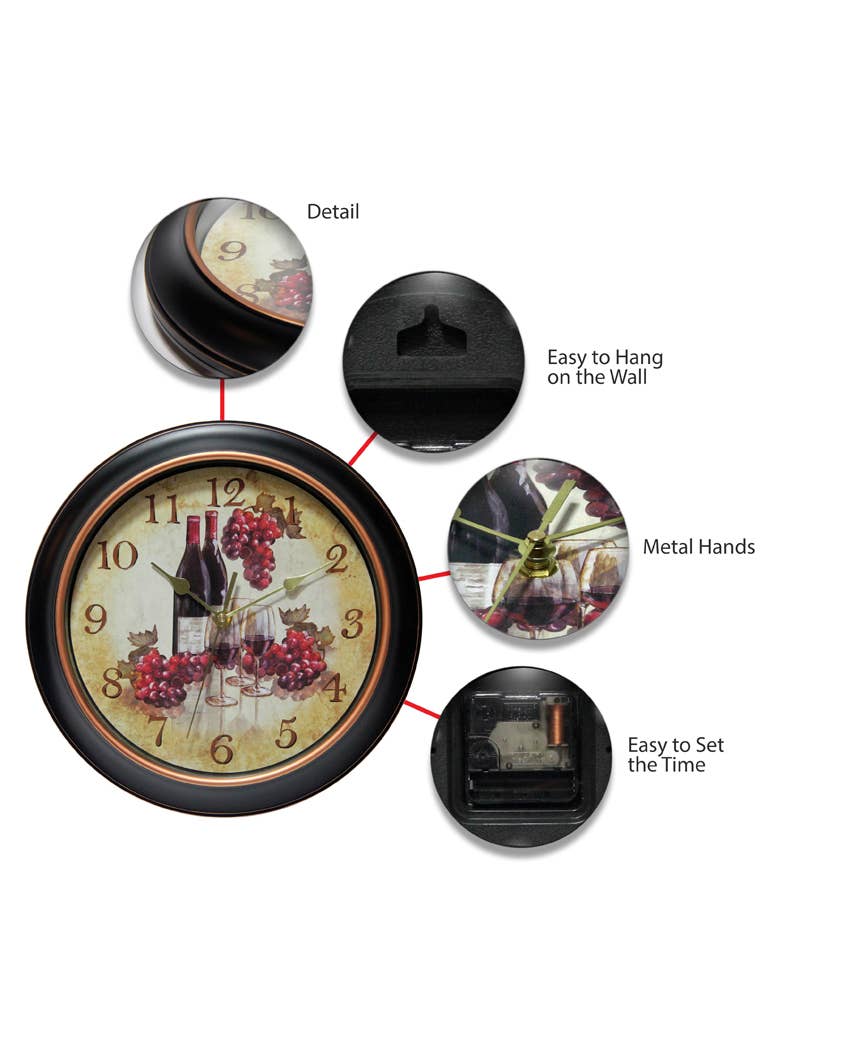 Rustic Round Black Indoor Wall Clock 12 Inch