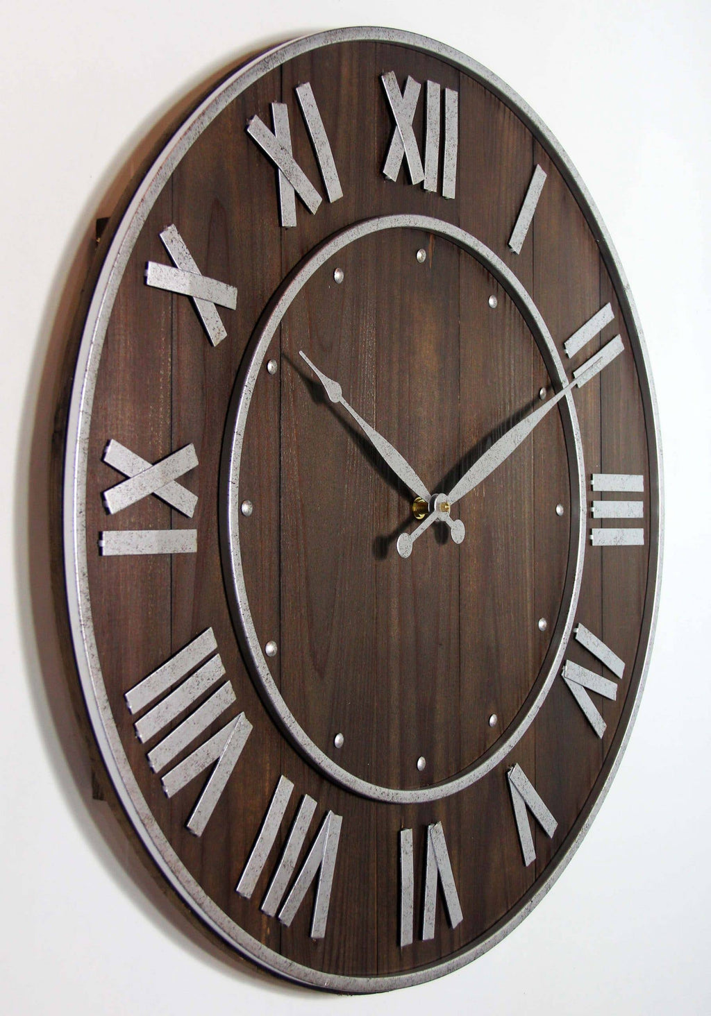 Wood Collection Round Brown Rustic Wall Clock 23 Inch
