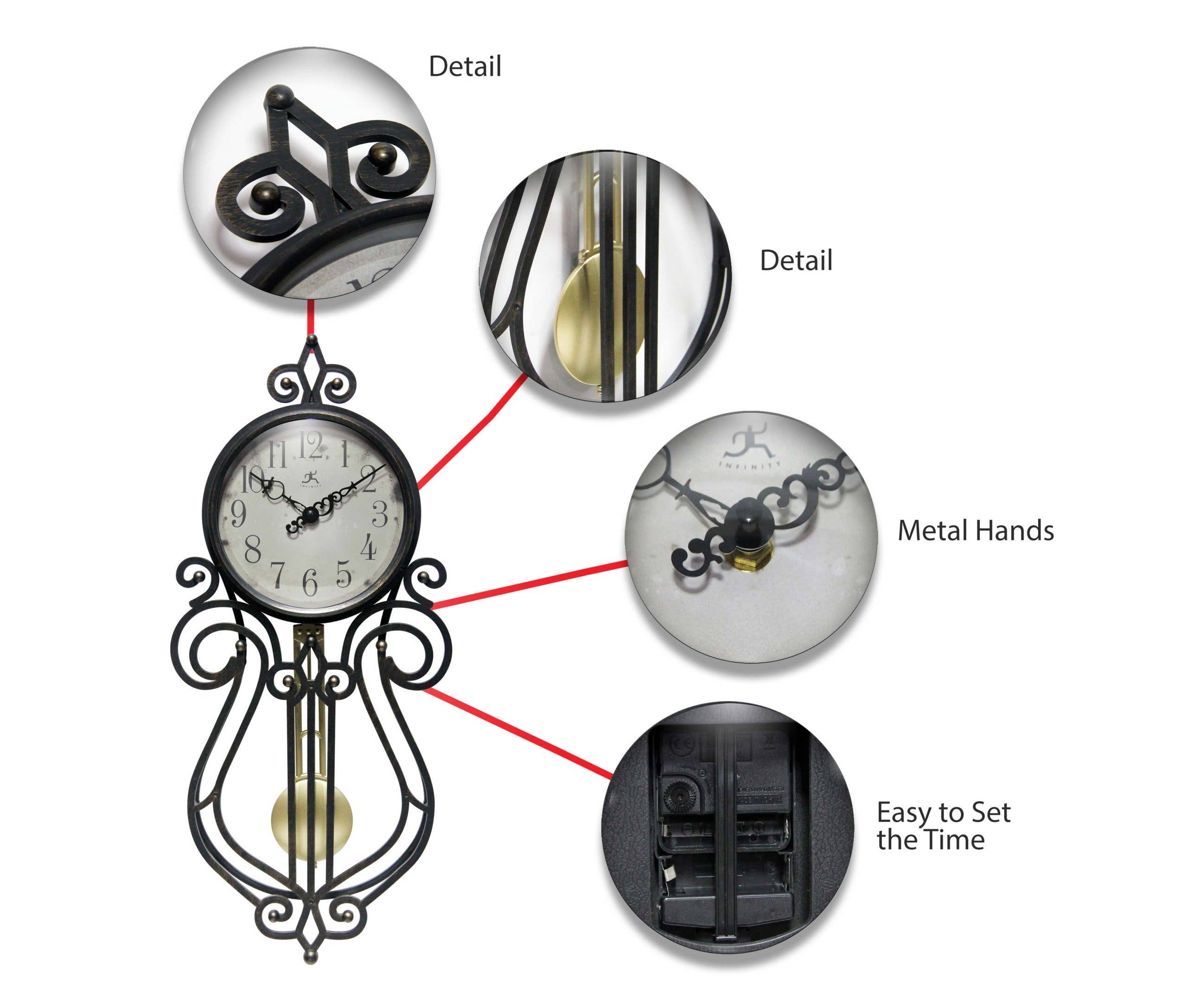 Classic Irregular Aged Black Traditional Wall Clock 20 Inch