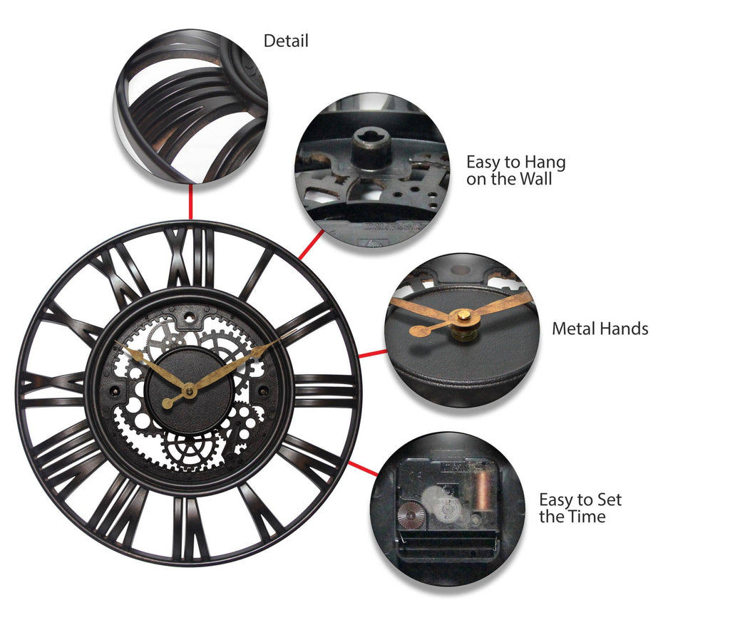 Gear Round Rust Industrial Wall Clock 15 Inch