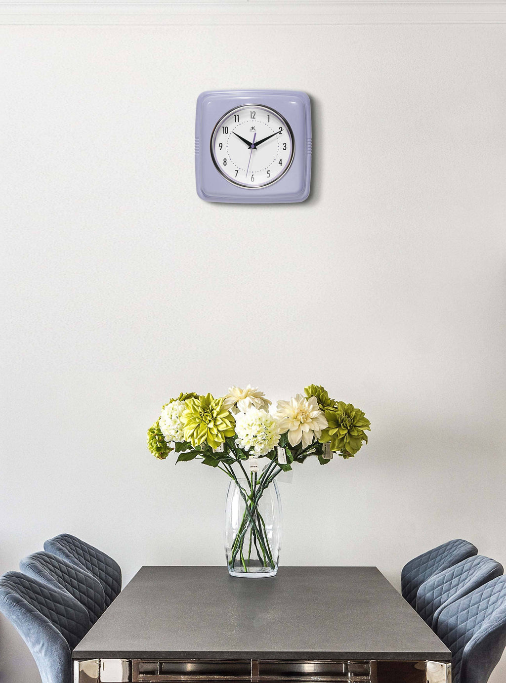 Retro Square Lilac Indoor Wall Clock 9.25 Inch