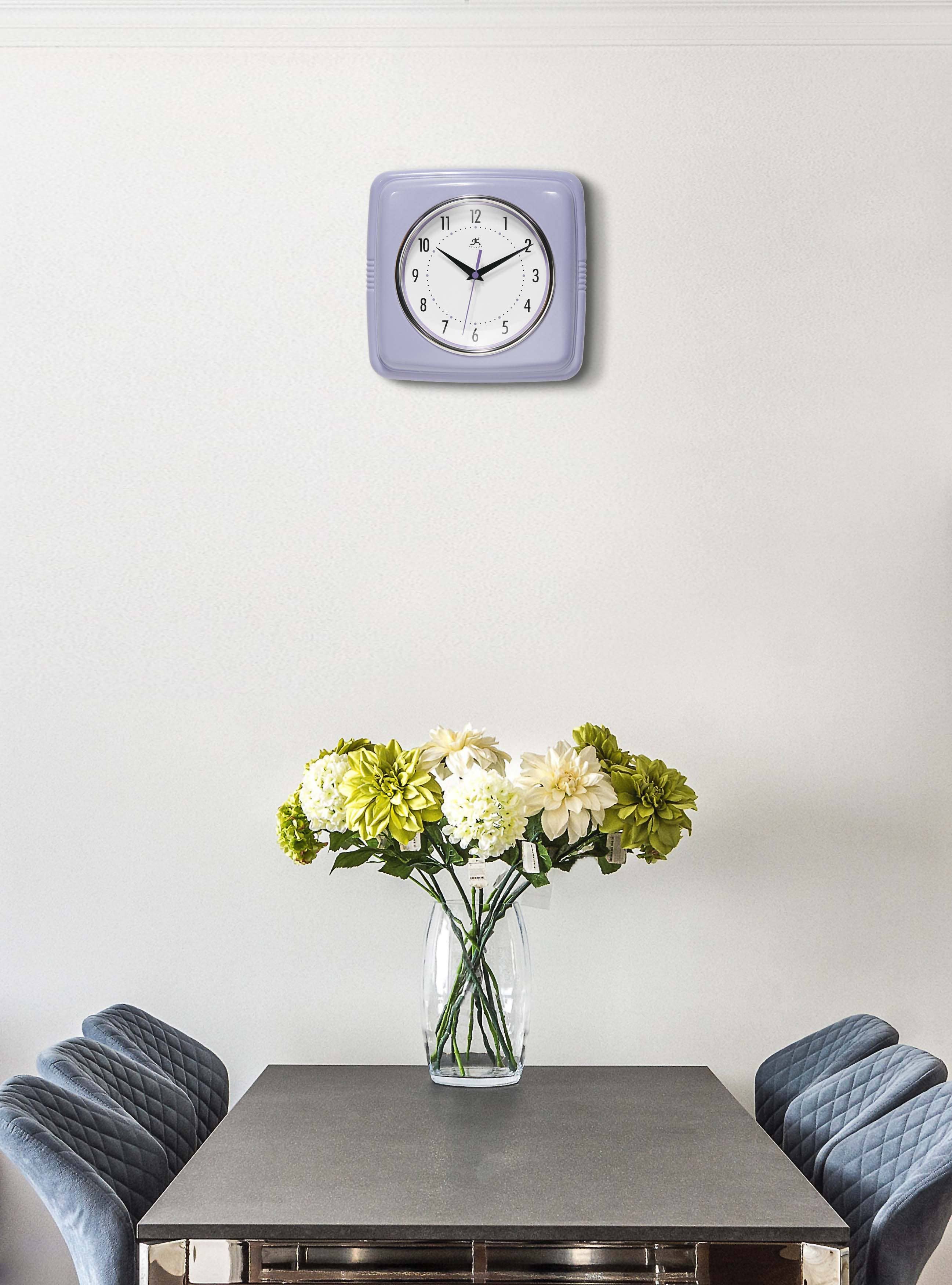 Retro Square Lilac Indoor Wall Clock 9.25 Inch