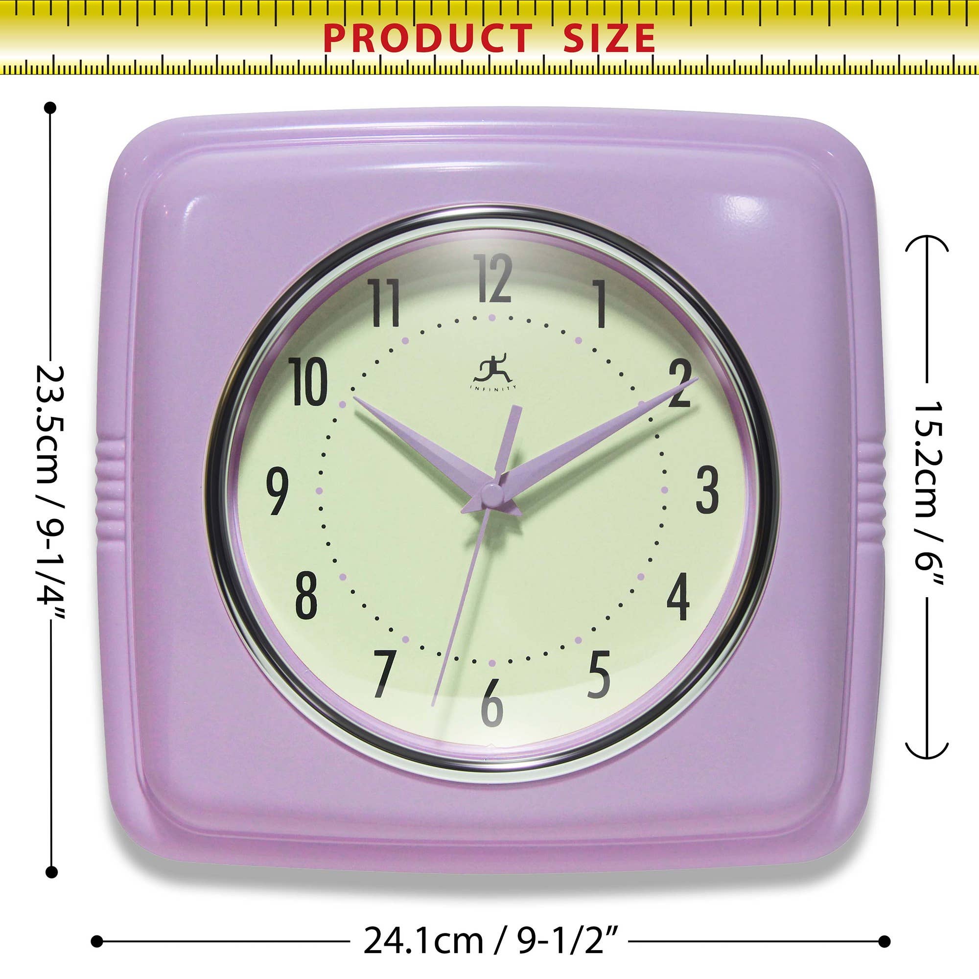 Retro Square Lavender Indoor Wall Clock 9.25 Inch: Lavender