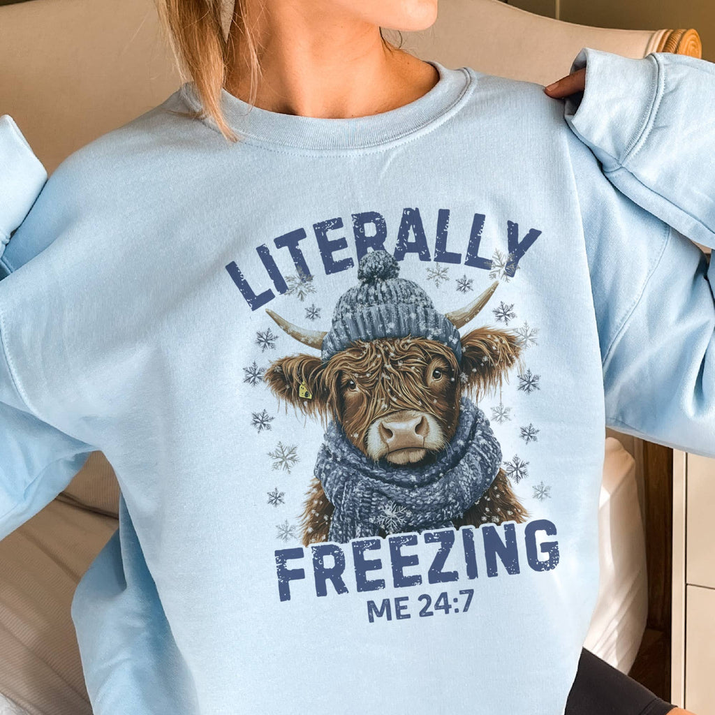Literally Freezing Cow Winter Bull Graphic Sweatshirt: Sand / XXlarge