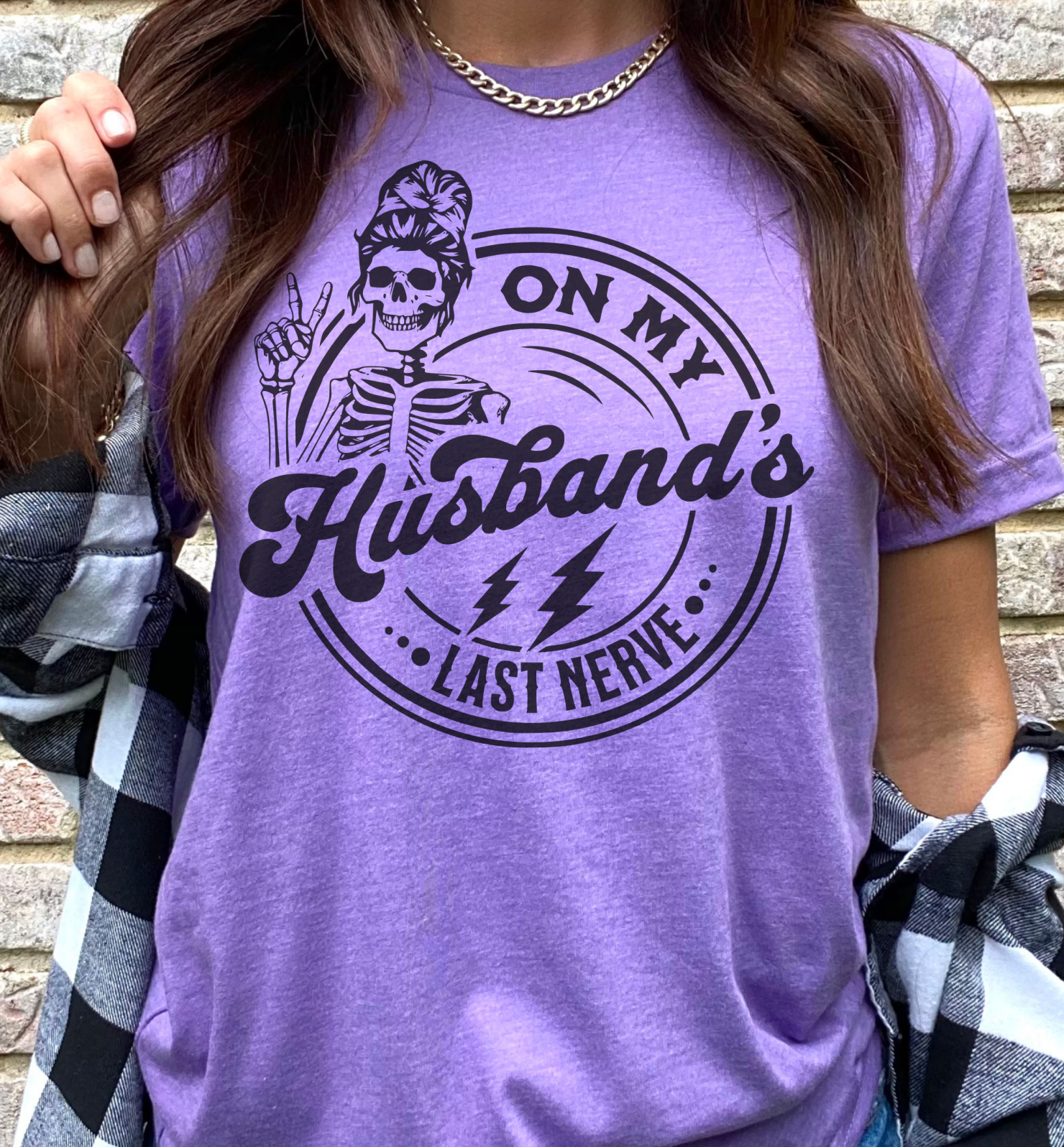 On My Husband's Last Nerve Funny Couples Graphic Tee: Mauve / L