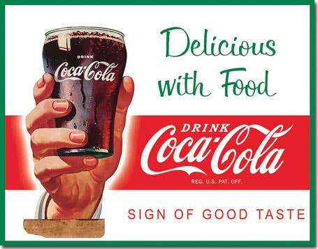 COKE - Delicious with Food Tin Sign