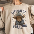 Literally Freezing Cow Winter Bull Graphic Sweatshirt: Sand / Large