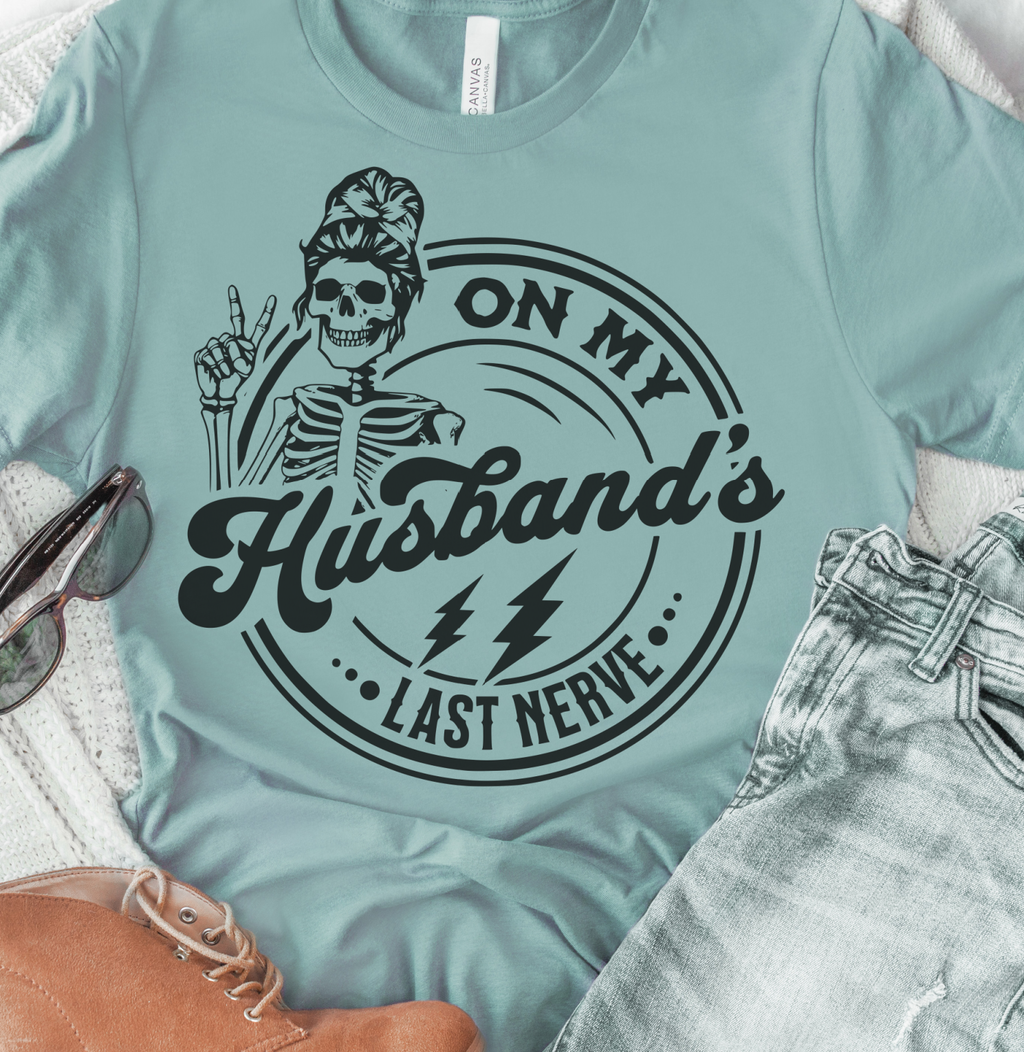 On My Husband's Last Nerve Funny Couples Graphic Tee: Mauve / 2XL
