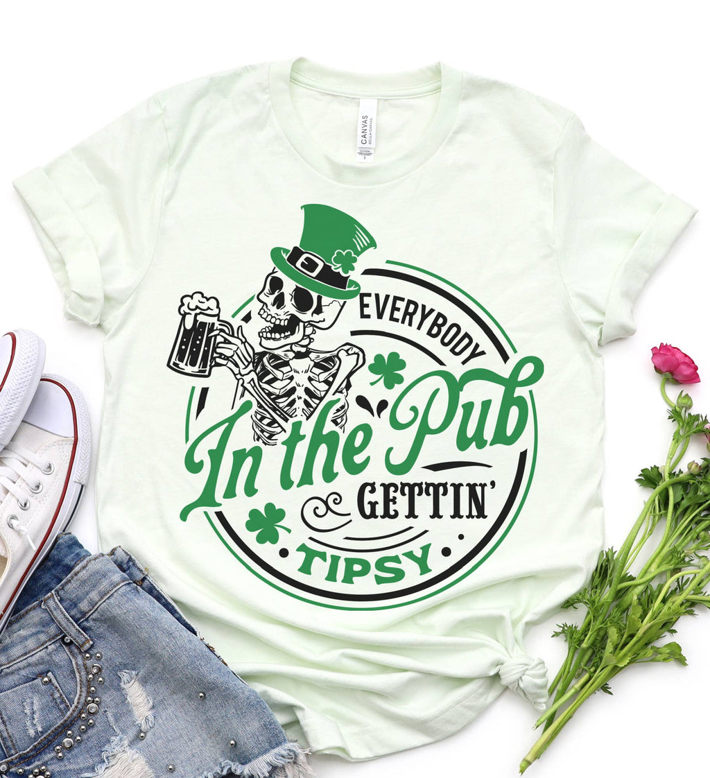 St. Pattys Everybody In The Pub Vintage Graphic Tee: Citron / Med Unisex