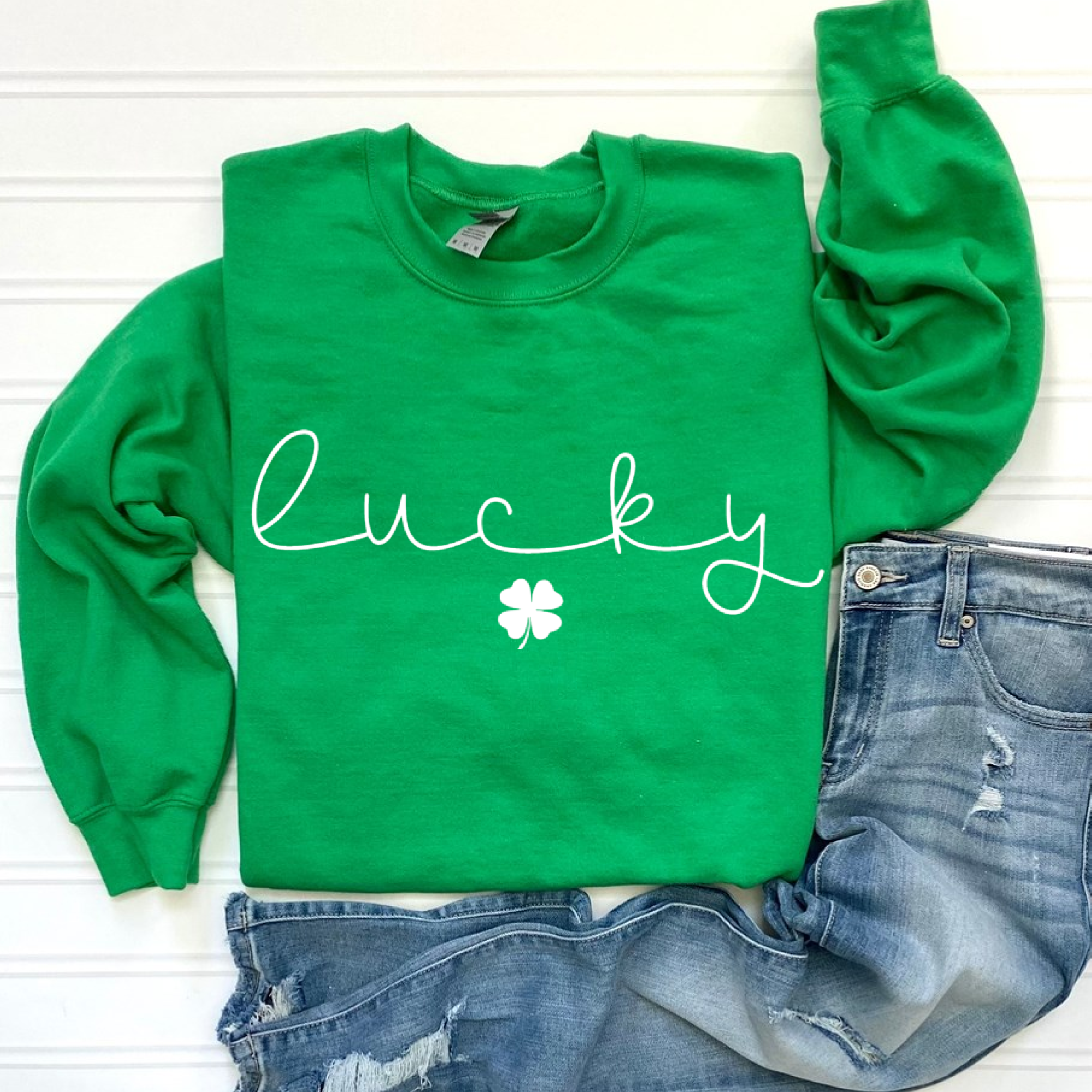 St Patrick lucky st pattys day 4 leaf Graphic Sweatshirt: Olive / L