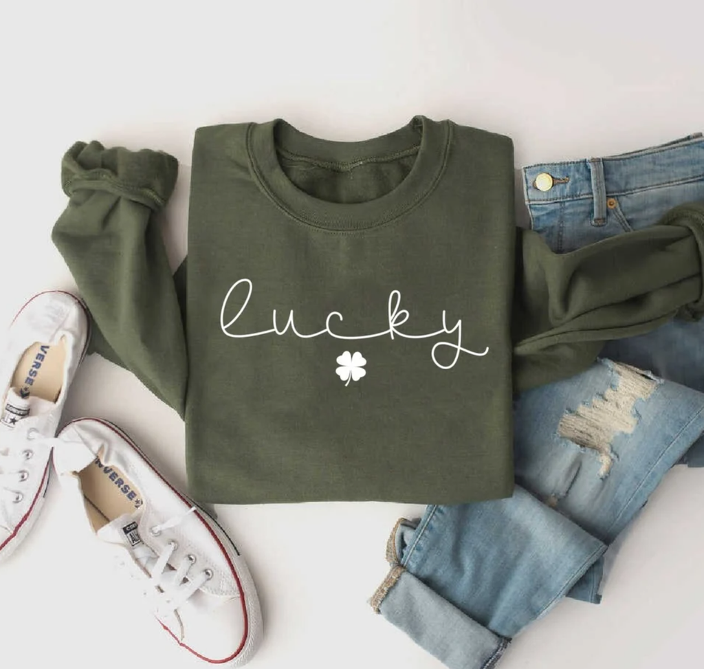 St Patrick lucky st pattys day 4 leaf Graphic Sweatshirt: Olive / S