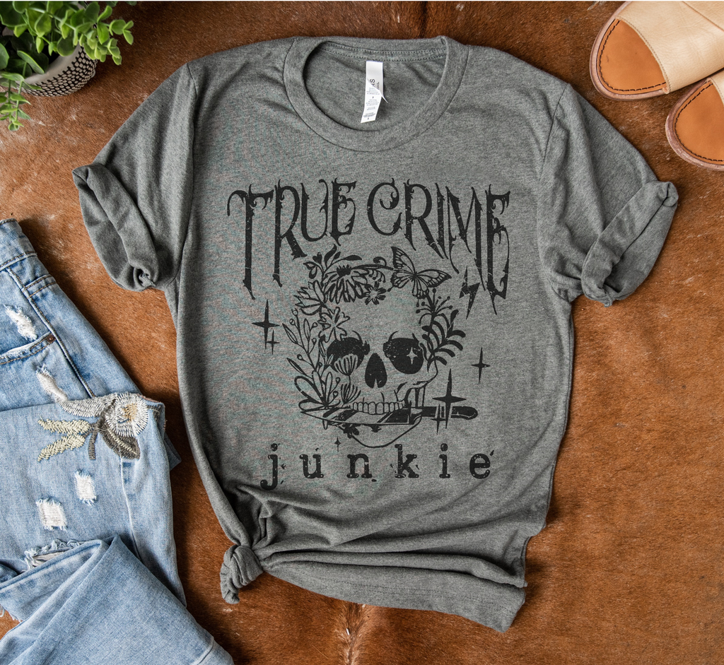 True Crime Junkie Crime Show TV Series Graphic Tee: Autumn / XL