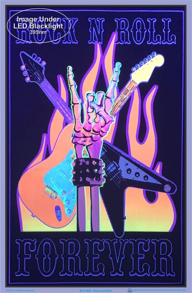 Rock N Roll Forever Black Light Poster - 23" X 35": Shrinkwrapped on Cardboard