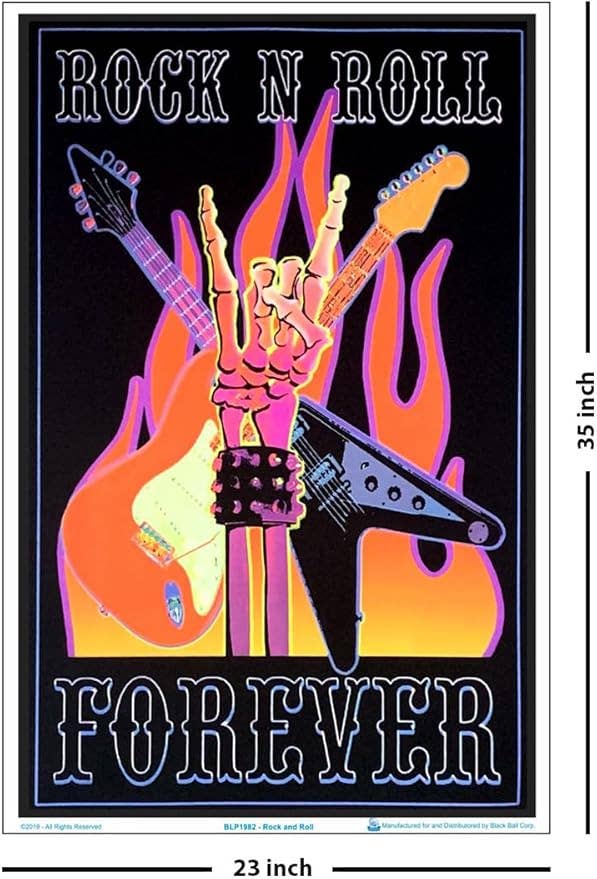 Rock N Roll Forever Black Light Poster - 23" X 35": Shrinkwrapped on Cardboard